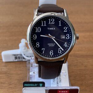 NWT, Timex Indiglo Blue Brown TW2P75900 Easy-Reader w/Date Leather Strap Watch.
